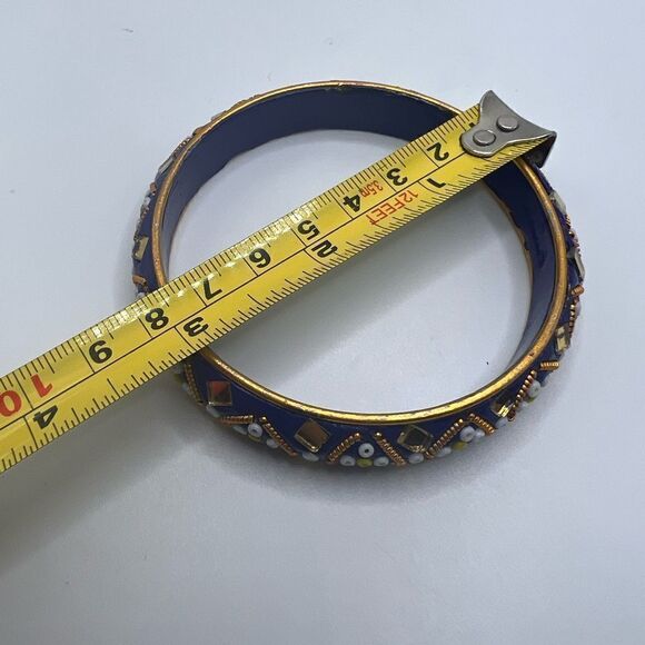 Vintage Ornate Blue-Purple Bangle With Beaded Detail - From India - Picture 4 of 6